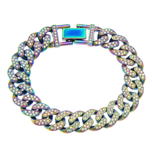 Elegant Hip-Hop Street Dance Cool Diamond Cuban Link Bracelet for Men, Bold and Colorful, 13mm Wide