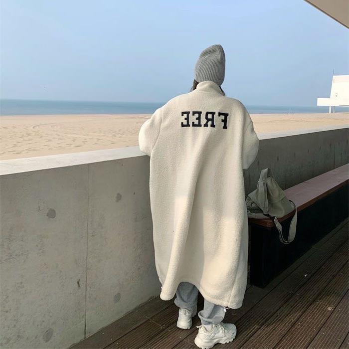 秋冬羊羔绒中长款卫衣慵懒风早秋外套bf风立领羊羔毛过膝大衣开衫