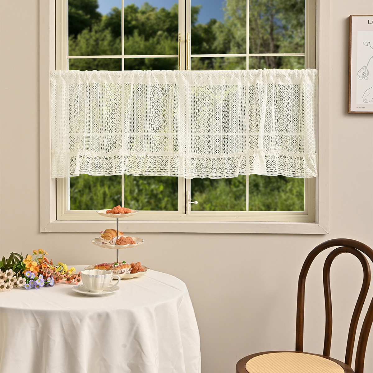 Fronteriza Herringbone de encaje de ventana Herringbone de encaje inferior barra de penetración cortina de cocina cortina cortina cortina de café TEMU