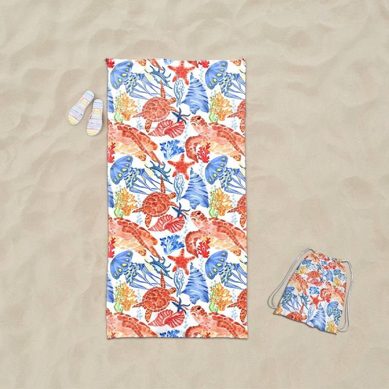 Toalla de playa plegable dos en uno transfronteriza toalla de baño impresa toalla de playa integrada bolsa de almacenamiento