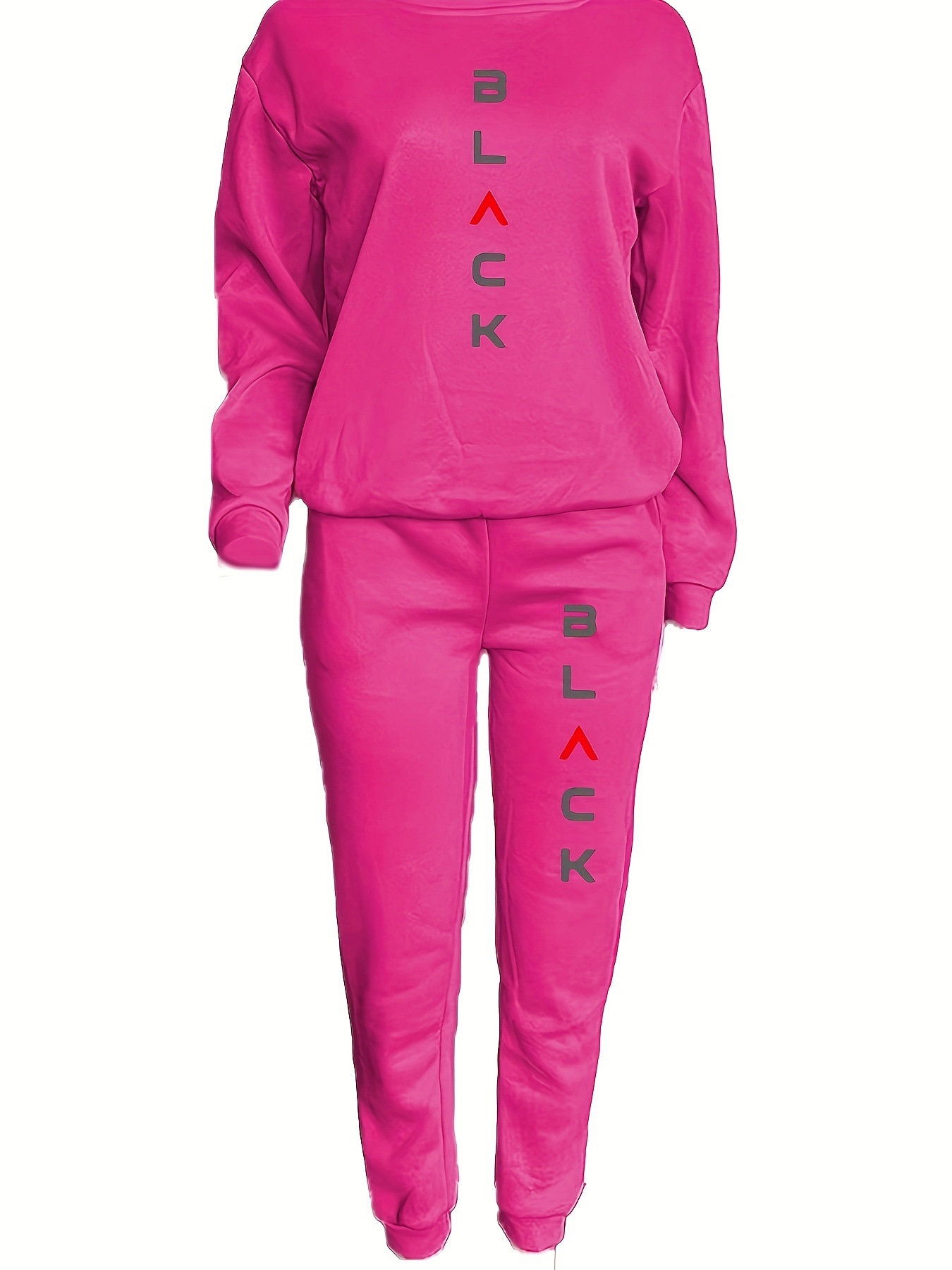 Women's Clothing Women's Fleece Lined Sweatshirt Set Style Two Piece Crew Neck Casual Printed Sweatshirt_ecoleips.com