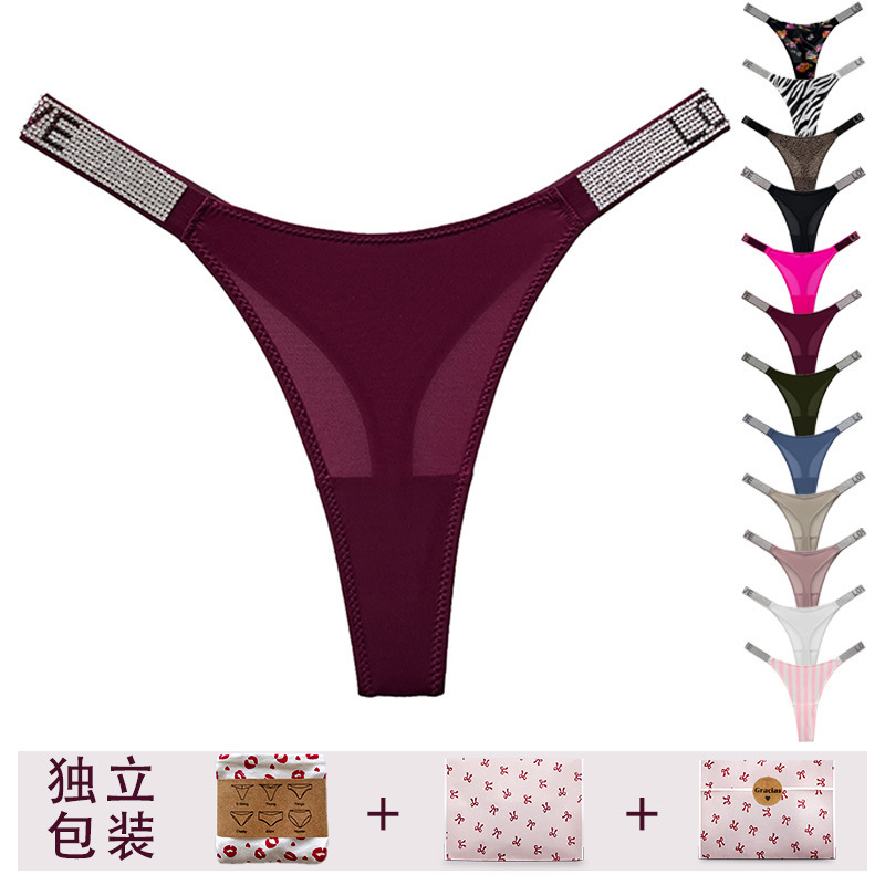 Dropshipping! 3047t Love Letter Rhinestone Sexy Thong Wideband Fitness Sports t Pants for Women Cross-Border