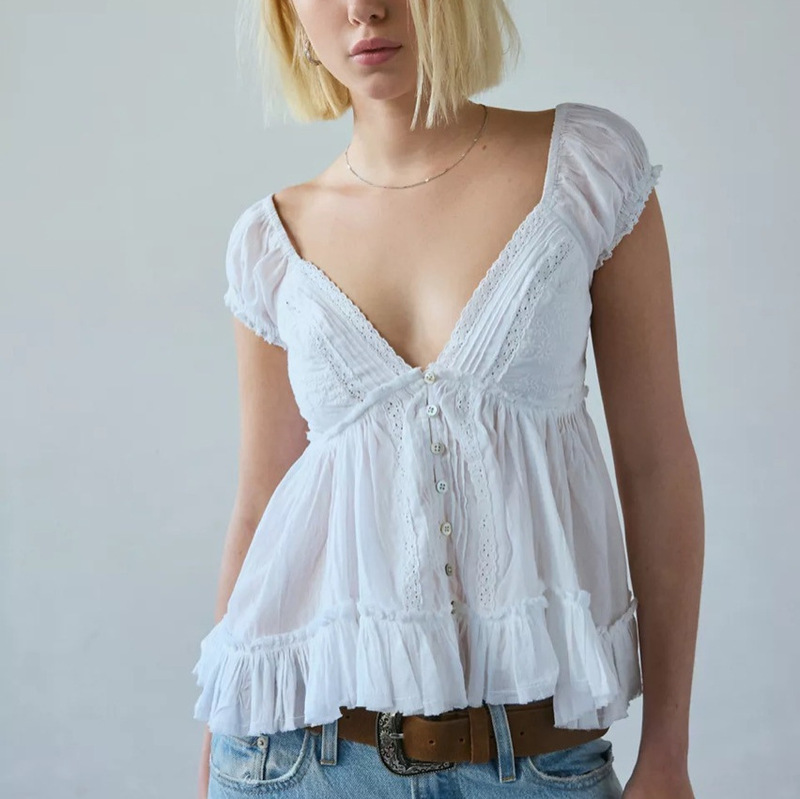 2025 European and American Cross-Border Women's New Sweet Lace Student Princess French Lace Elegant Top