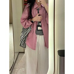MISSMAR韩系树莓粉长袖衬衫女早秋新款薄款慵懒宽松休闲衬衣外套