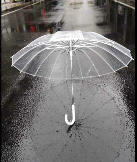 现货16骨弯钩透明雨伞长柄伞大号双人伞纤维骨白色骨架透明伞