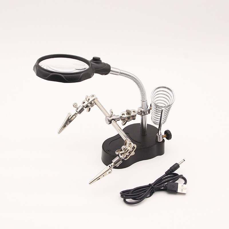 新款RJS.16126AC多功能台式带led灯电池插电两用辅助夹维修放大镜