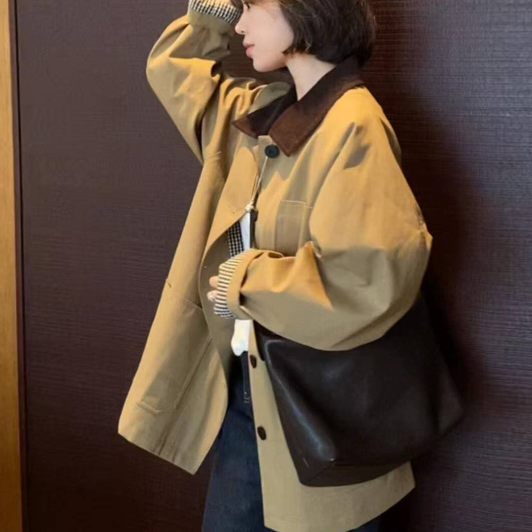 Short Trench Coat for Women 2025 Autumn New Khaki Petite Stylish Thin Korean Loose Style