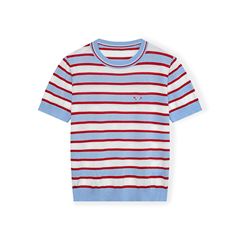 高級婦人服P家ストライプ半袖青と白ストライプが色天糸半袖tシャツフレンチニット夏新作