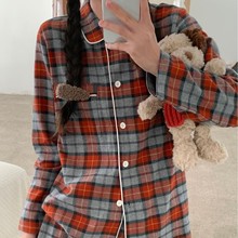 全棉无印风磨毛家居服情侣秋冬同款无侧缝工艺睡衣家居服套装南瓜