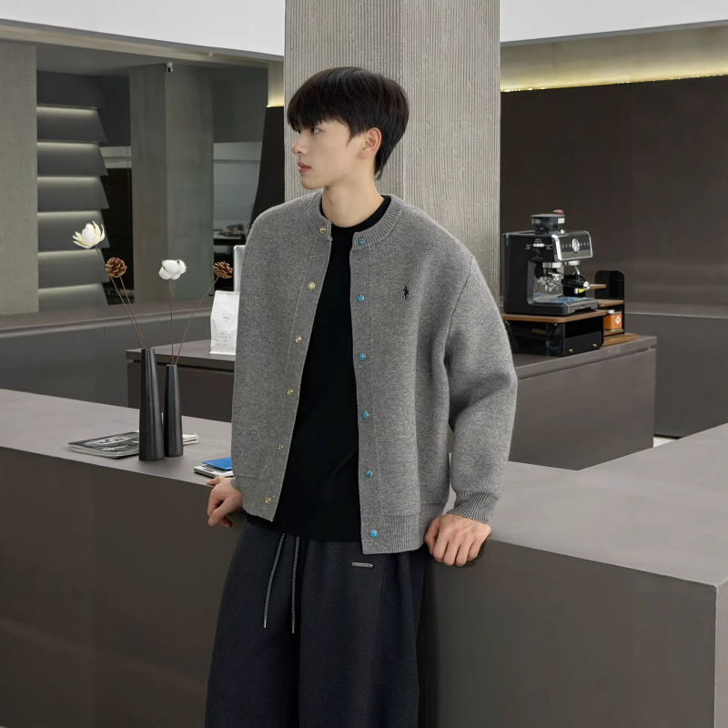 2025 New Style Simple Knitted Cardigan Jacket Men's Spring Top Trendy Men's Turquoise Sweater Coat Men's Spring and Autumn Season