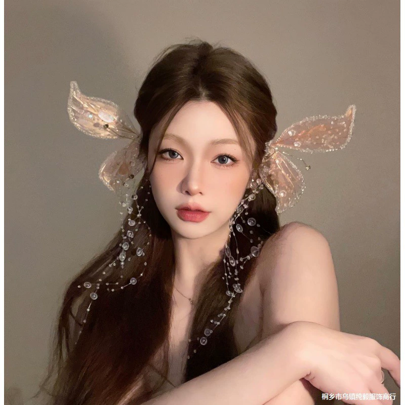 Свадебный головной убор INS Chaoxian Mori Elves Breakamic, кристальные волосы, плоские кристальные крылья бабочки, развевающиеся сбоку