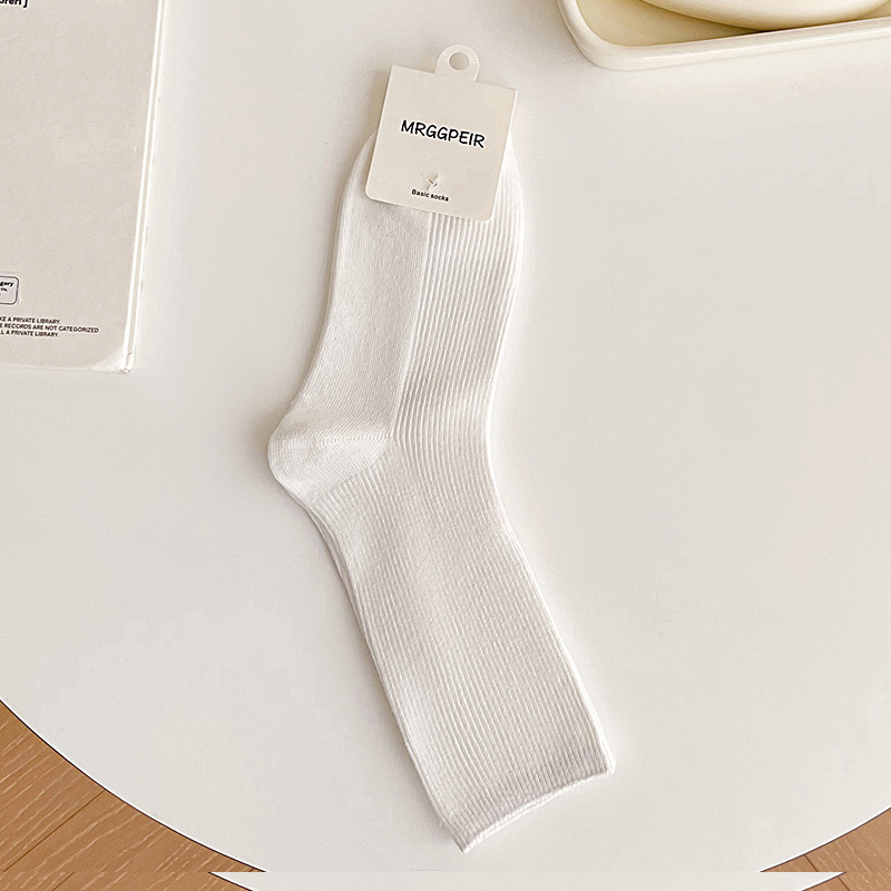 诸暨袜子纯色棉袜女秋冬中筒袜女士美拉德松口堆堆袜双针女袜批发