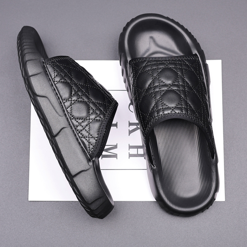 First Layer Sheepskin Summer New Men's Slippers Genuine Leather Slides Men's Sandals Breathable Beach Shoes Sandals Men's Shoes