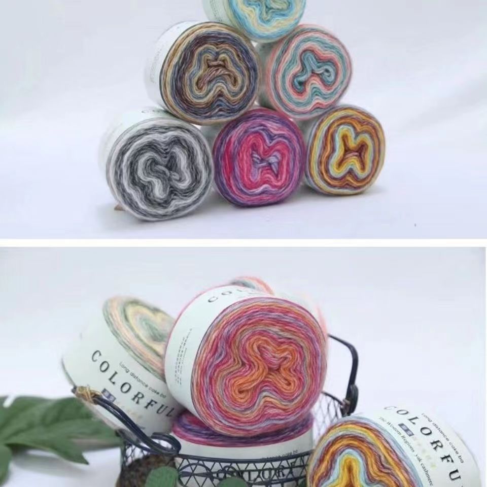 渐变喷毛蛋糕绒线手工编织男女式围巾毛衣披肩手套宝宝羊毛线团线