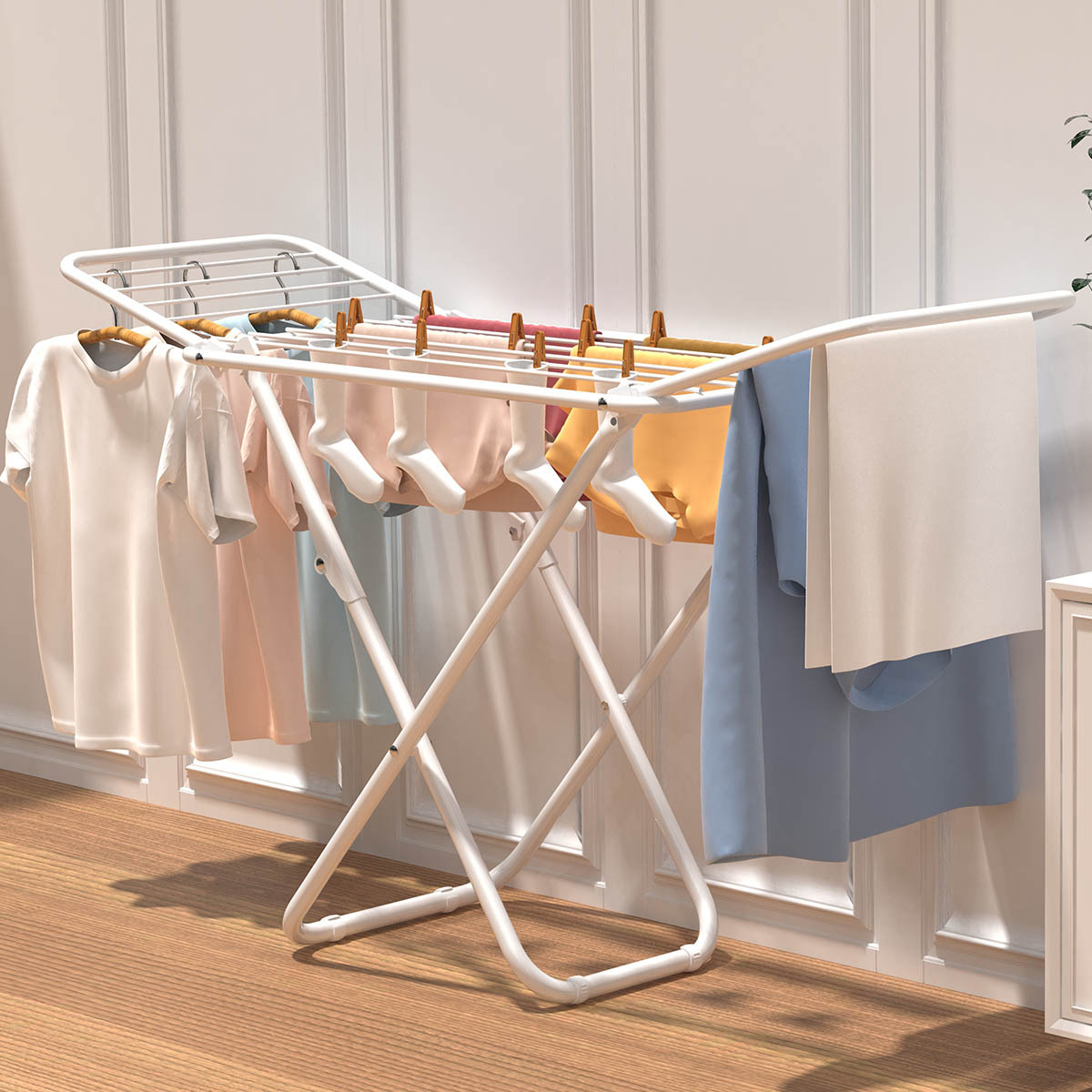 Cross-border Floor-standing Folding Clothes Rack Indoor Balcony X-shaped Household Towel Cooling Clothes Rack Installation-free Clothes Rack