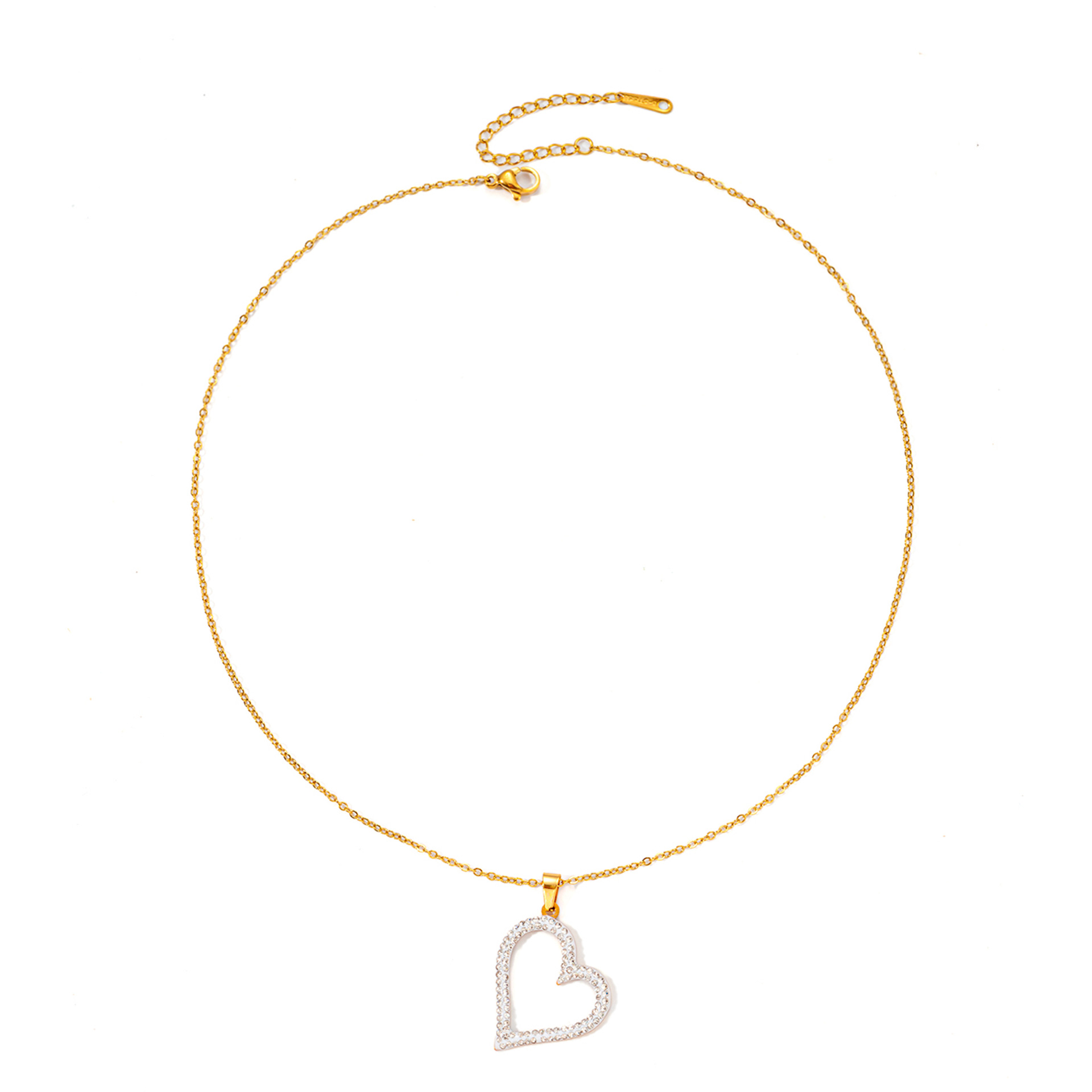 Joyería Al Por Mayor Elegante Señora Forma De Corazón Acero Titanio Cristal Artificial Enchapado Aretes Collar Cadena Portacables display picture 19