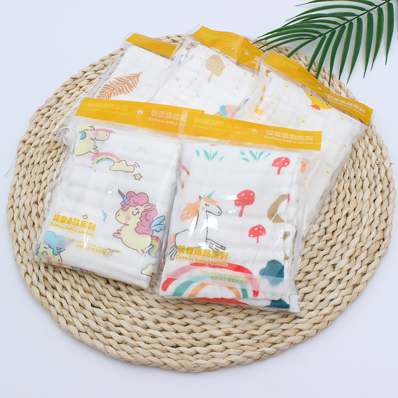 A类25*50cm高密六层纱布毛巾泡泡水洗棉儿童洗脸巾小方巾褶皱抗菌