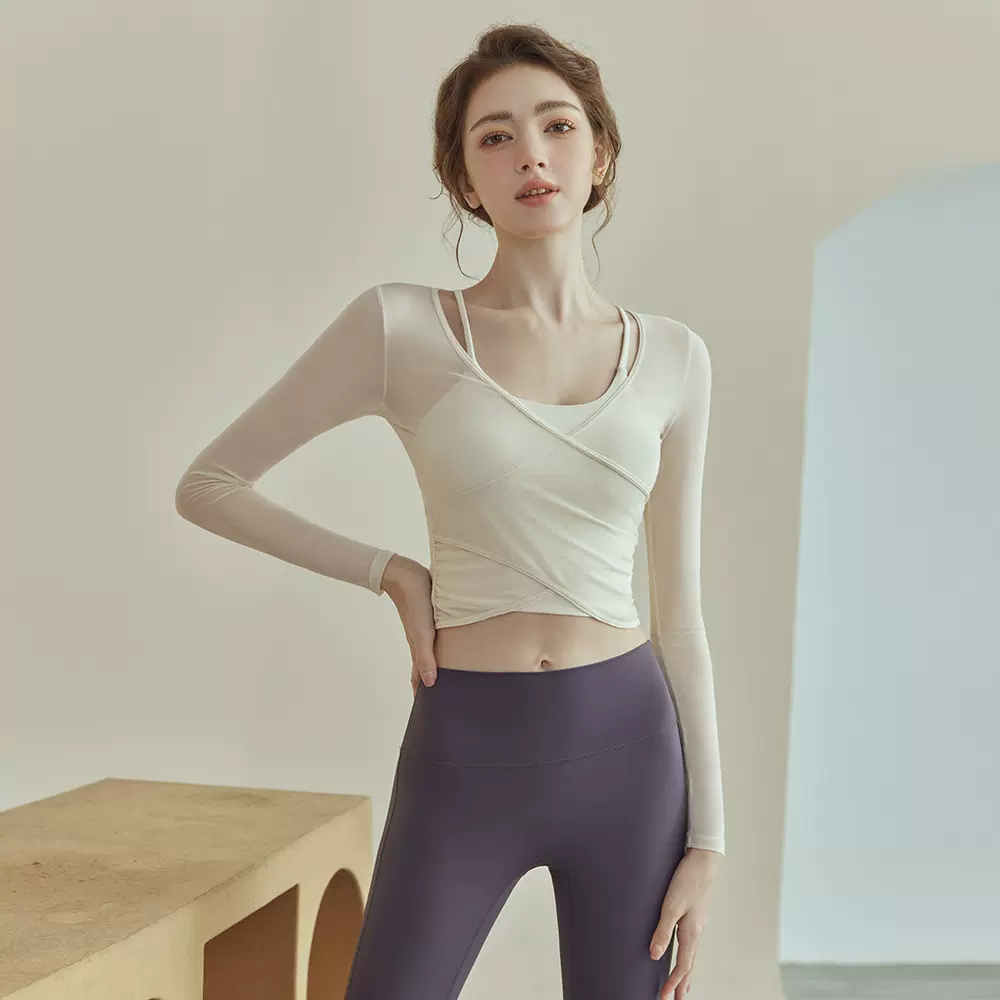 新款瑜伽服运动上衣女聚拢文胸跑步健身bra网纱背心罩衫套装