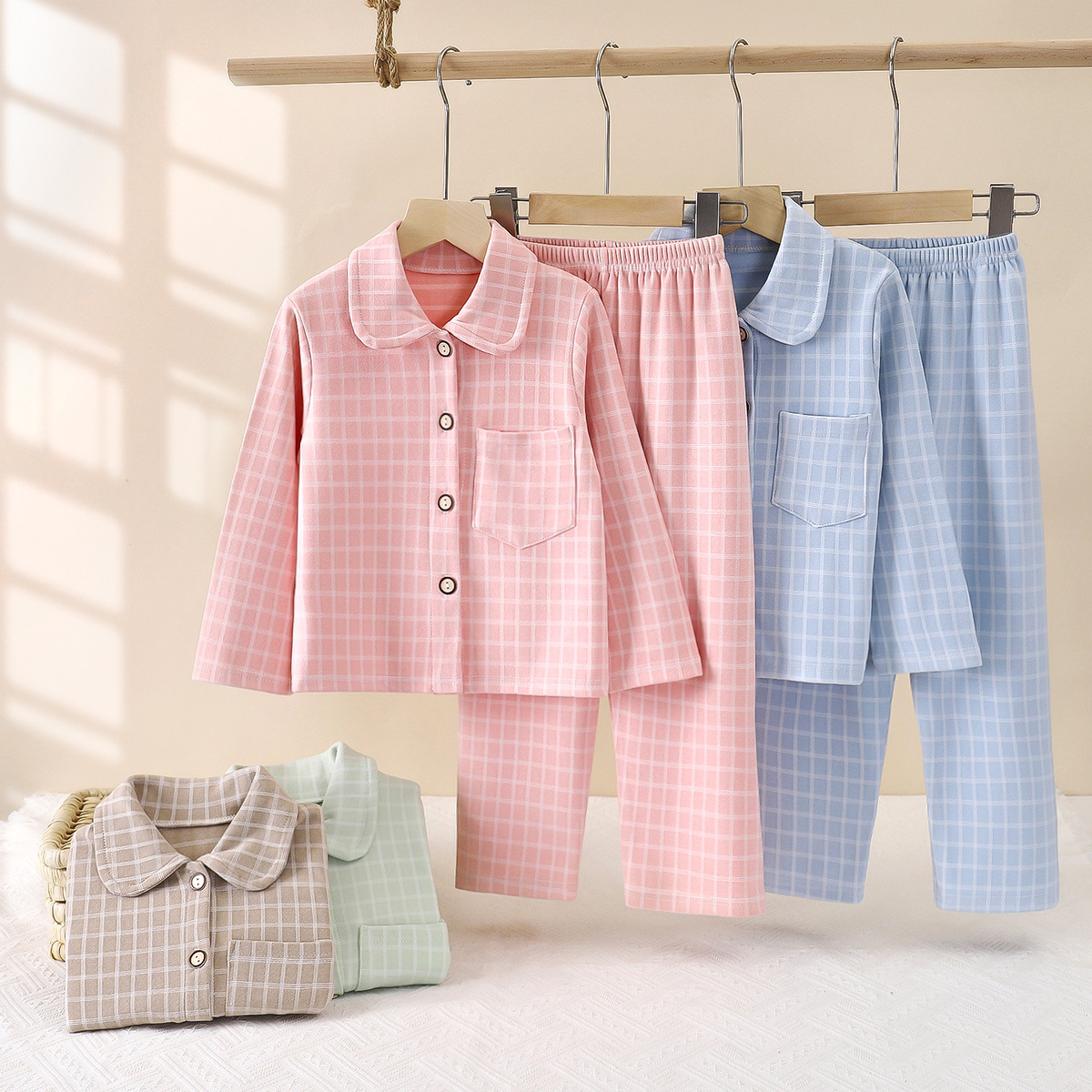 Nuevo niño con solapa conjunto de ropa de hogar niños niñas pajamas cardigans dos piezas de ropa infantil al por mayor