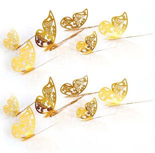 Double-sided golden three-dimensional decoration 3D butterfly wall stickers Hollow home color paper butterfly party layout factory wholesale
