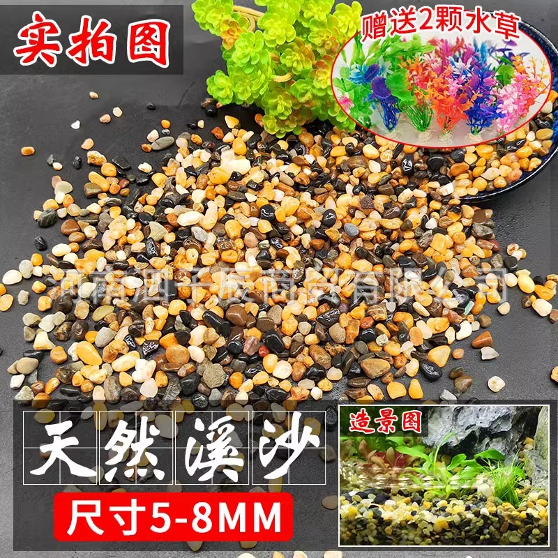 5kg 천연 스트림 돌 5-8mm 시뮬레이션 수생 식물 2 개를 보내