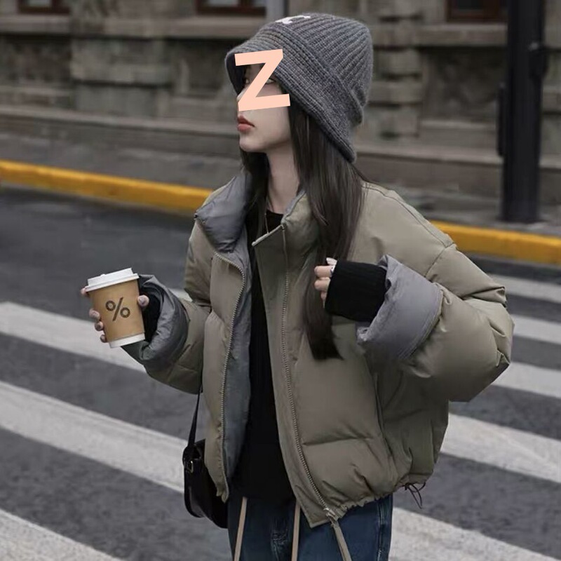 Off-Season Short down Jacket for Women 2025 Winter New Korean Style Thickeneded Contrasting Color Small White Duck down Stand-Up Collar Jacket