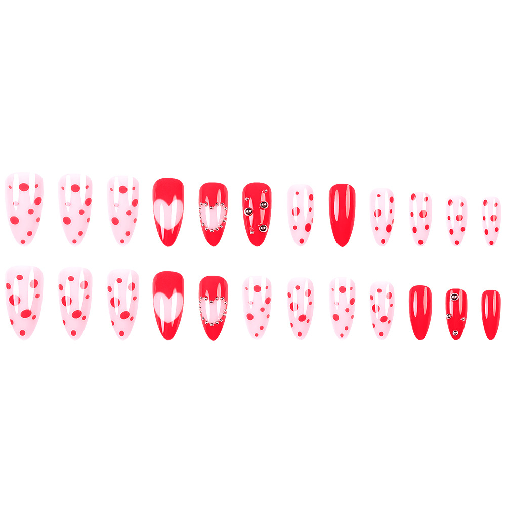 Dulce rosa rosa ondulado punto de perforación de uñas comercio exterior venta más vendidas amor desgaste de uñas 24 piezas de parche de uñas falsas image 6
