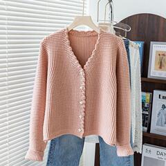 Vネックニットカーディガンセーター女性秋冬新商品ゆるい着痩せ長袖ショートタイプ今年流行のコート上着