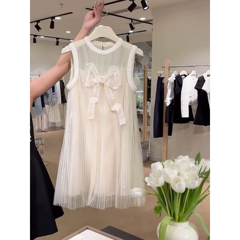 2025 новое летнее модное платье с сетчатыми кружевными рукавами-бабочками, безрукавное, милое платье-жилет с короткой юбкой для женщин