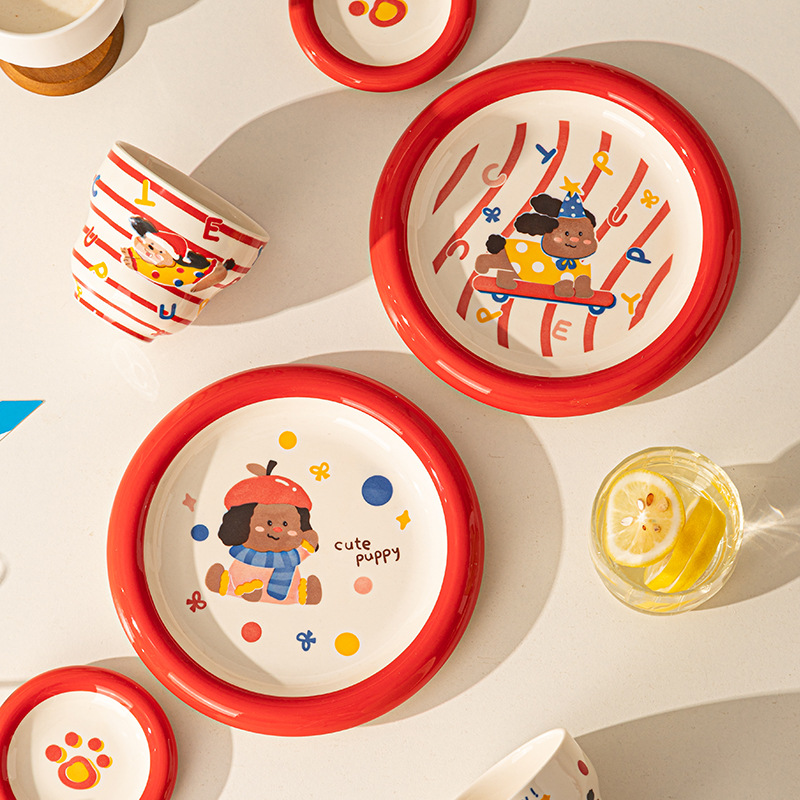 Juego de Platos y Tazones de Cerámica de Alta Calidad con Diseño de Dibujos Animados, Platos y Tazones de Cerámica con Diseño de Cachorro, Vajilla de Cerámica image 5