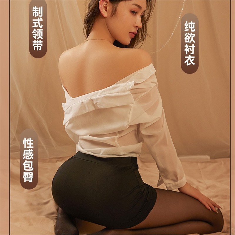 잠옷 플러스 사이즈 셔츠 섹시한 비서 순수한 자정 매력 JK 유니폼 흰색 셔츠 세트