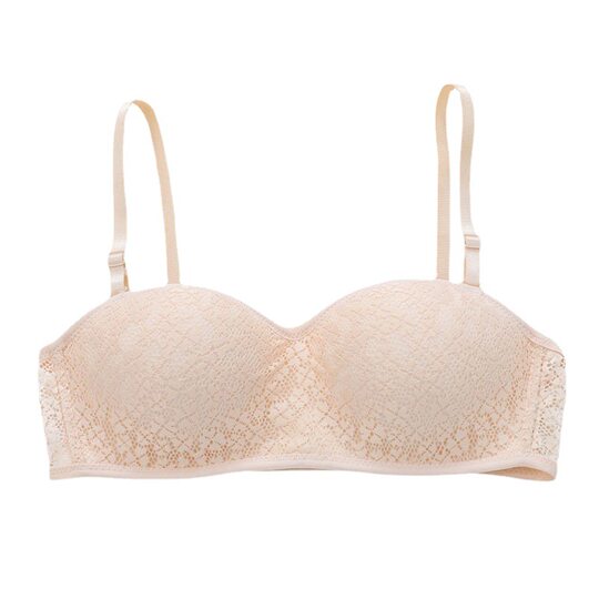 New Style Underwear Women's Lace Small Chest Half Cup Young Girl's Traceless Push-up Bra Non-slip Tube-work Bra without Rings