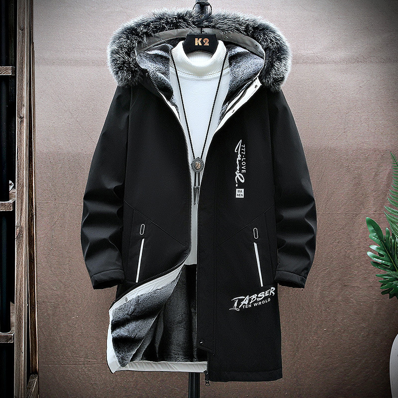 Foreign Trade Men's Winter New fleece-lined Thickened Hooded Mid-length Printed Cotton Clothes Trendy Men's Casual Warm Cotton Coat Foreign Trade Men's Winter New fleece-lined Thickened Hooded Mid-length Printed Cotton Clothes Trendy Men's Casual Warm Cotton Coat