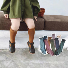 Children's socks with cute floral patterns, suitable for girls, mid-calf length, pure color baby socks, made of cotton, wholesale