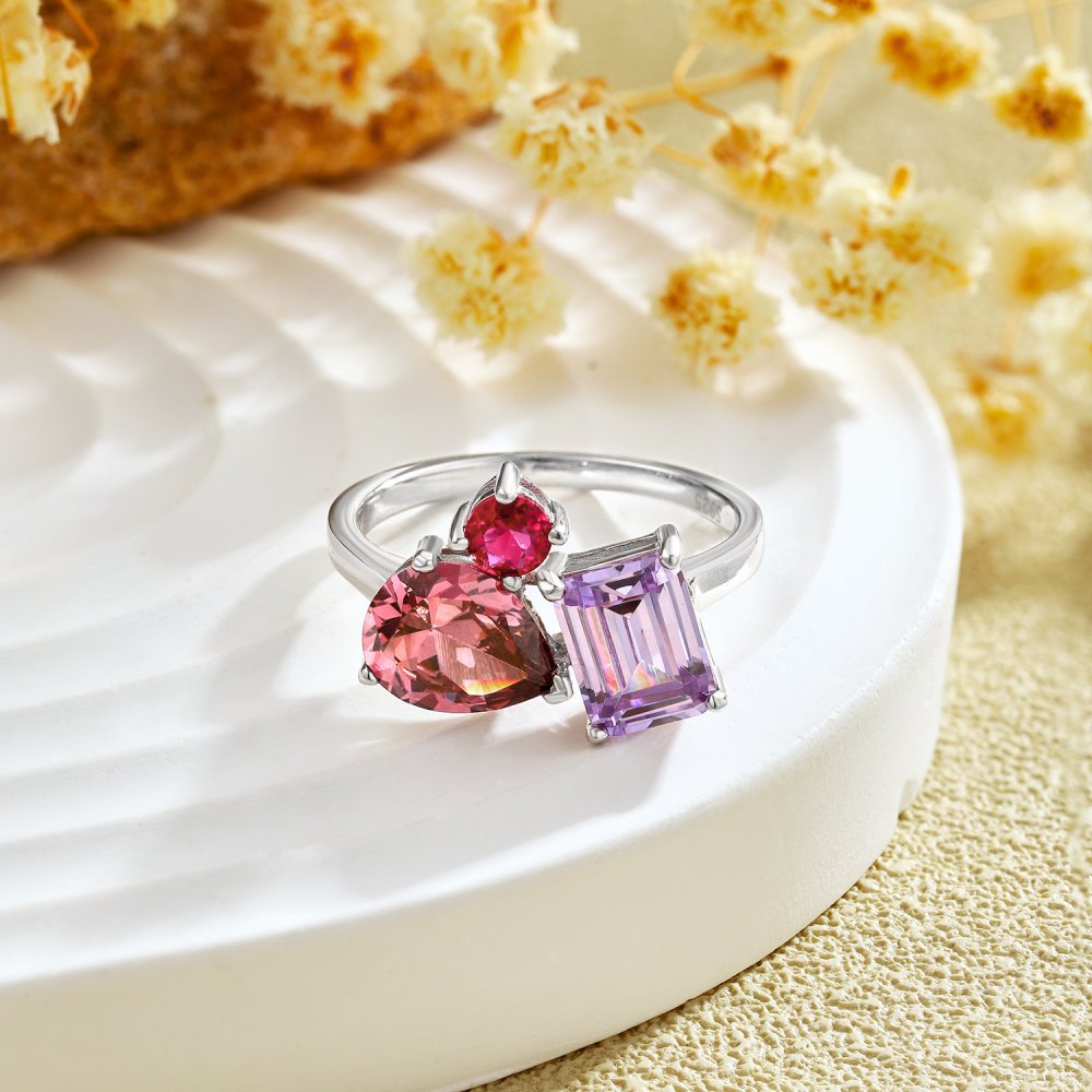 Geometric Pattern 1 Piece 925 Sterling Silver Geometric Zircon Rings