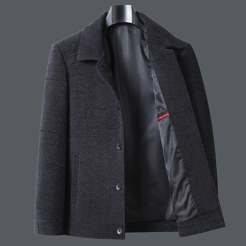 Brand Spring and Autumn Dad Jacket for Men, Middle-Aged, with a Turn-Down Collar, Plus Size, Chenille Thick Wool Coat