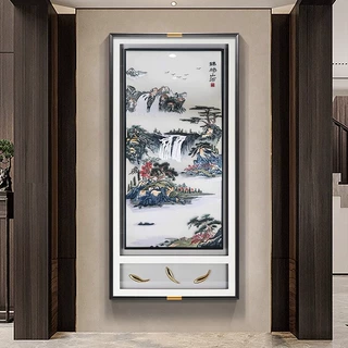 新中式正对门走廊过道挂画高档山水苏绣画2025入户玄关刺绣装饰画