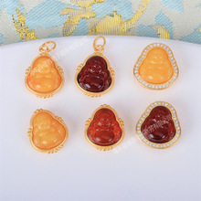 s925银镶天然蜜蜡血珀佛公吊坠通孔珠宝配饰diy饰品配件手链串珠