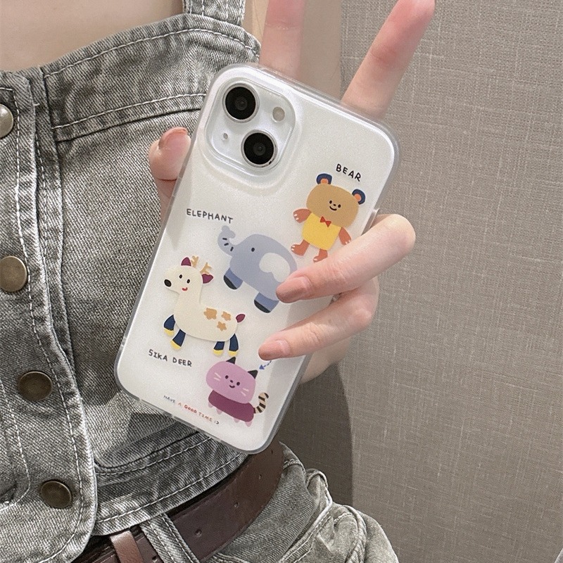 Ins animalitos de dibujos animados para iPhone15promax Apple 14 funda para teléfono móvil 13 soporte femenino 14Pro doble capa
