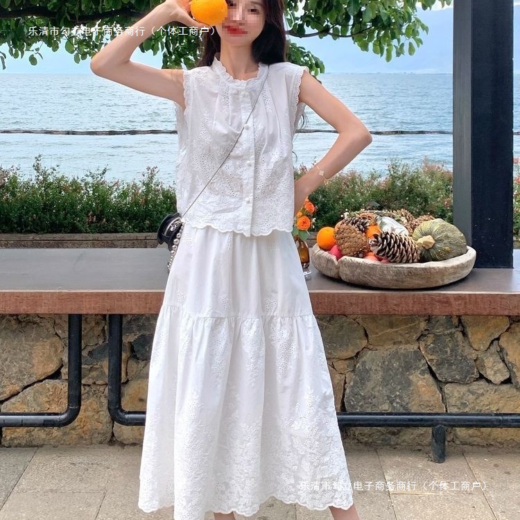 法式减龄白月光穿搭一整套女夏季感刺绣上衣半身裙套装两件套|undefined