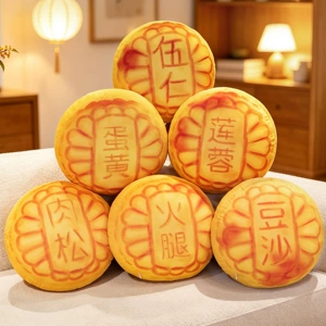 Creative cartoon-style Mid-Autumn Festival gift: a plush pillow shaped like a five-color mooncake, perfect as a corporate event giveaway or a decorative mooncake cushion