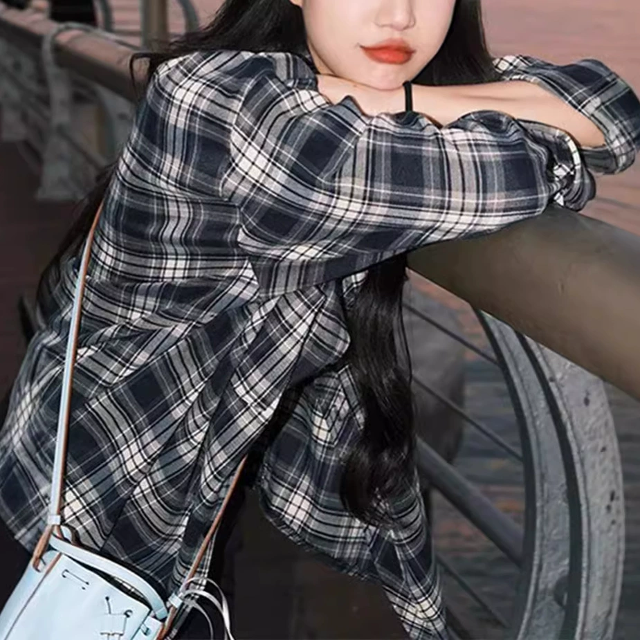 2024 французская клетчатая рубашка весна осень с длинными рукавами топ женский новый нишевые модные куртки