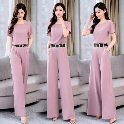 Wide-leg pants set for women, 2026 summer new style, western-style, slimming goddess fan chiffon, fashionable royal sister casual two-piece set