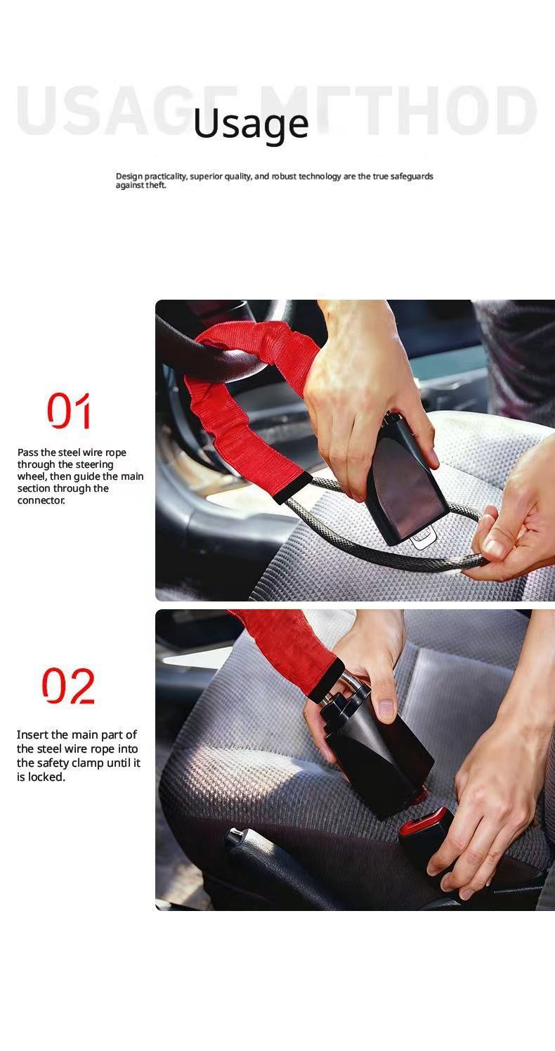 Car Steering Wheel Lock Anti-Theft Device, Thickened Safety Buckle Car Lock Rope Lock, Powerful Anti-Theft for Vehicles