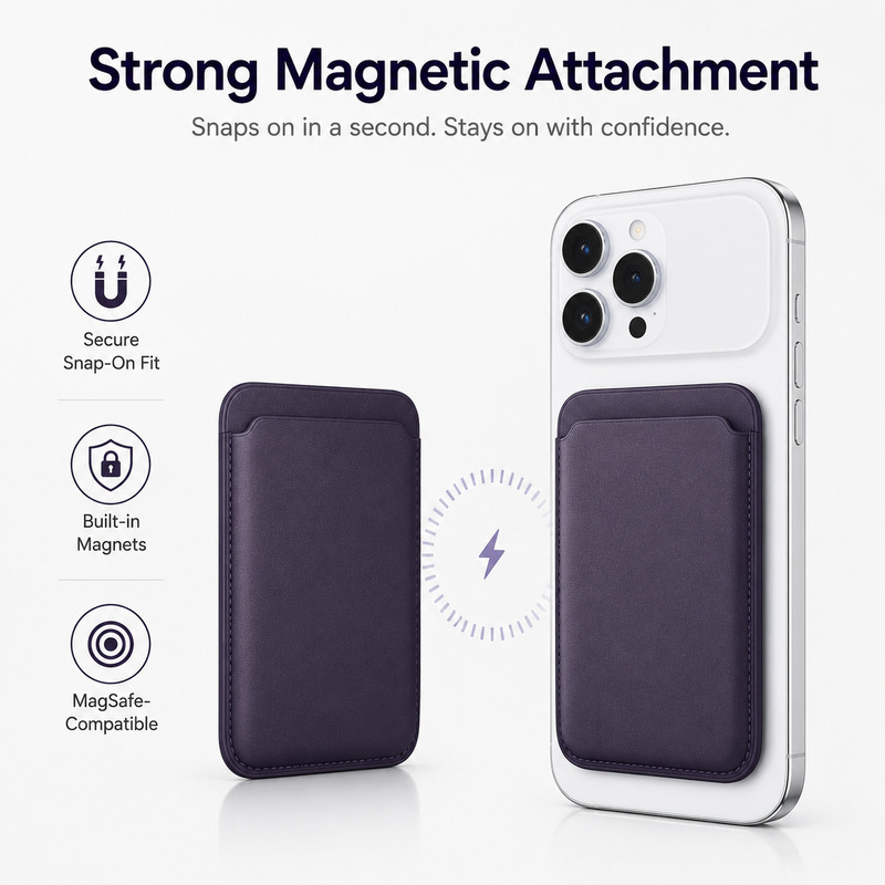Cross-border MagSafe Magnetic Card Holder PU Leather Phone Back Sticker Card Case Suitable for iPhone 12-17 Series Wholesale