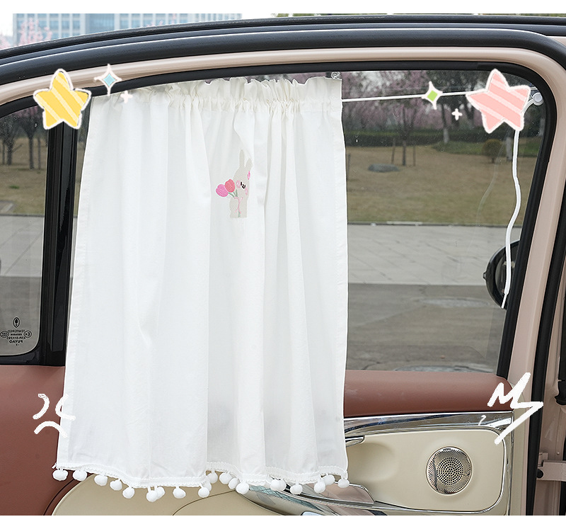 Car sunshade cotton embroidered car sun protection heat insulation sunshade cute cartoon retractable car curtain