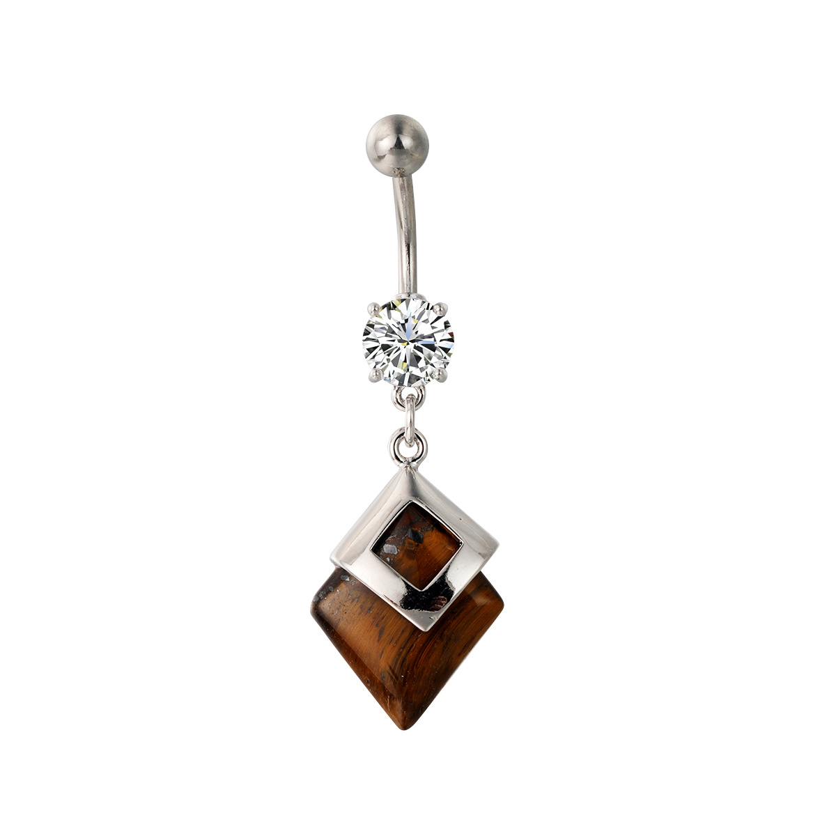 Piercing de umbigo com pedra natural losango estilo europeu_voghion.com