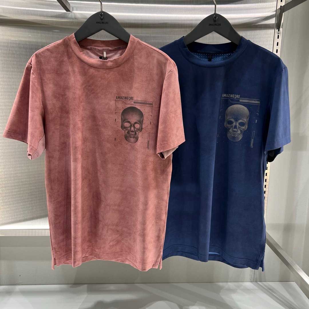 Men's Trendy Golf Apparel 25 Spring Collection Skull Crew Neck Short-Sleeve T-Shirt Burgundy Summer Versatile Sports Top