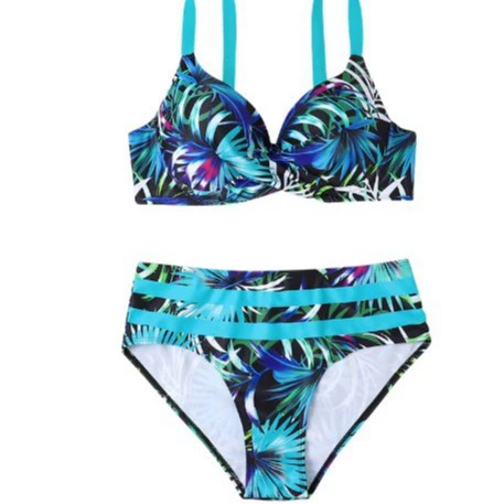 Новый женский купальник-бикини 2024 года с цветочным принтом, пуш-ап для небольшой груди, для трансграничной торговли (Amazon, AliExpress)