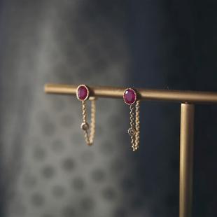 Natural Ruby Earrings, Diamond Earrings, Inlaid Women's Earrings, Retro, Elegant, Simple, Fashionable, Versatile Style